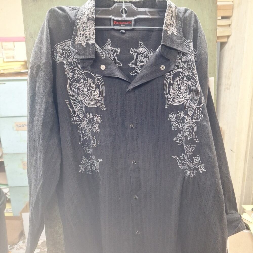 Patroncito USA Men Western Shirt Sz XXL -Snap Black Embroidered Rn126131